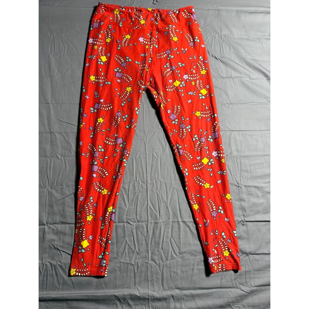 LuLaRoe Leggings Womens Tall & Curvy Red Floral Print Good‎ Casual Stretchy